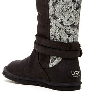 UGG Marielle Black Leather Lace Tall Buckle Boots